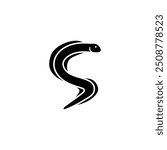 Stylized black eel icon, perfect for logos and marine themes.