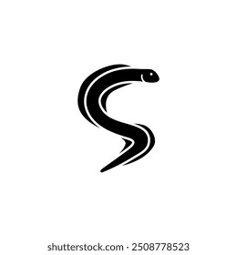 Stylized black eel icon, perfect for logos and marine themes.