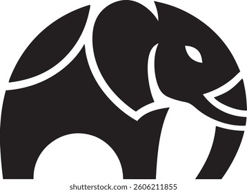 Stylized black elephant head silhouette vector logo. Modern tribal and abstract elephant design for tattoo, emblem, or icon use. Elephant Silhouette Vector Art Illustration, Elephant Logo.