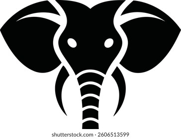 Stylized black elephant silhouette vector illustration, perfect for logo design, wildlife branding, or tribal artwork. Modern and minimalistic elephant head icon with creative abstract details.