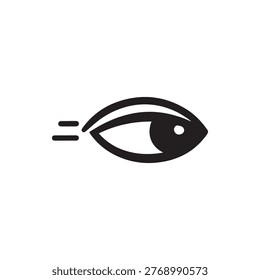 A stylized black eye icon with lines indicating speed representing swift vision quick perception and fast viewing Ideal for modern digital interfaces