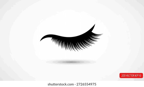 Um ícone de cílios pretos estilizados com uma sombra sutil sobre um fundo branco limpo, representando beleza e maquiagem.
