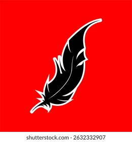 Gestileerde Black Feather Icon op rode achtergrond
