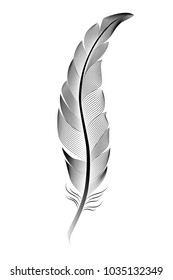 Stylized black feather on a white background.
