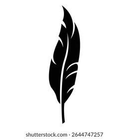 Stylized Black Feather Silhouette, Elegant Vector Icon Design.