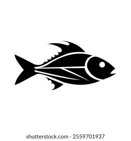 Stylized black fish silhouette with sleek lines and modern design for versatile graphic use