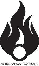 Stylized black flame icon with white center element