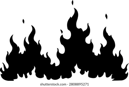 Stylized black flame silhouettes along the bottom edge against a white background, with curved, dynamic shapes. Vector illustration