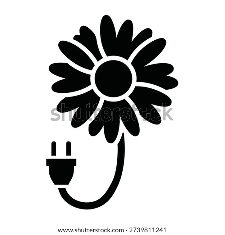 A stylized black flower with a plug and cord, symbolizing eco-friendly energy or green power