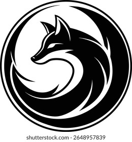 Stylized black fox silhouette in a circular design.
