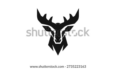 A stylized black geometric deer head logo against a white background. The illustration features sharp angles and clean lines, forming an abstract representation of a deer's head with antlers. This editable vector is suitable for print, web, and digital use.