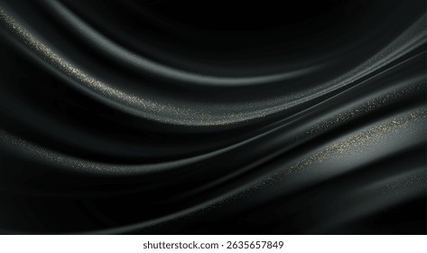 Stylized Black and Gold Draped Fabric With Gentle Curves and Glittering Highlights, Vector Illustration, Perfect for Sophisticated Backgrounds and Elegant Design Themes.