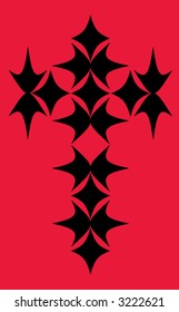 stylized black gothic-looking cross.  (fully editable vector, including background)
