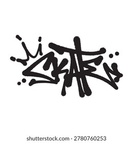 Stylized black graffiti tag with a crown and paint splatters on a clean white background.