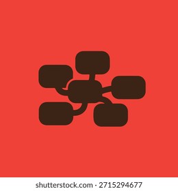 Un Diseño gráfico negro estilizado con cuadrados interconectados sobre un fondo rojo audaz y vibrante, creando un contraste visual llamativo con una estética moderna