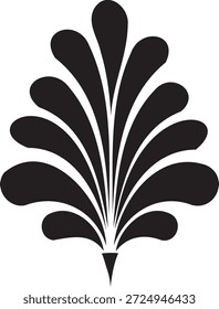 Stylized black graphic element resembles a symmetrical abstract plant or feather design suitable for decoration.