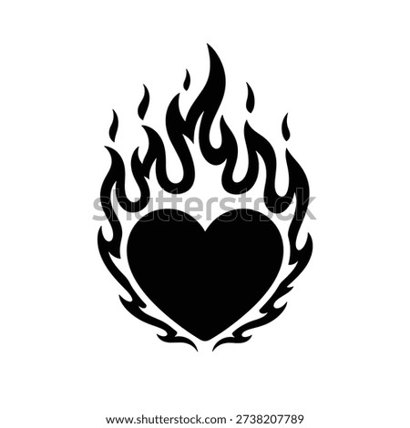 A stylized black heart engulfed in flames, representing passion or intense emotion.