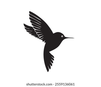 Stylized Black Hummingbird Silhouette - Minimalist Design with Spread Wings and Pointed Beak