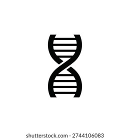 Stylized black icon of a DNA double helix, representing genetics, heredity, biotechnology, and the building blocks of life.