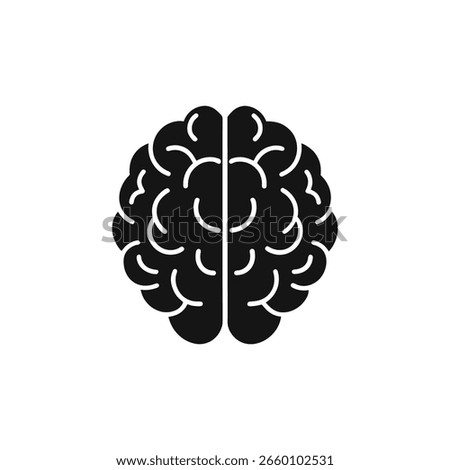 A stylized black icon of a human brain, viewed from above, isolated on a clean white background. This graphic represents intellect and thought.