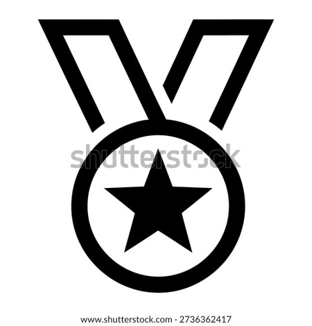 A stylized black icon of a medal featuring a prominent star within a circle, representing excellence, awards, and distinguished accomplishments.