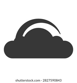 A stylized black icon of a rainbow over clouds, symbolizing good weather and optimism