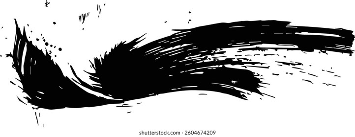 Stylized Black Ink Brush Stroke with Fluid Movement - High-Quality Vector