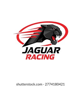 A stylized black jaguar head with red accents and the text 