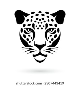 A stylized black leopard head design on a white background, inspired by tattoo art