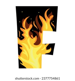 stylized black letter F under the element of nature, namely the element of fire, vector illustration