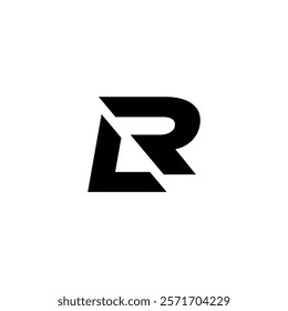 stylized black letter 'LR' with geometric cuts and angles on a white background