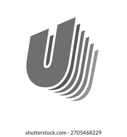 Logotipo u da letra preta estilizada com conceito de listras em camadas dinâmicas