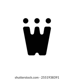 a stylized black letter "W" with three black dots above it, resembling a crown. The design is simple yet distinctive, combining geometric shapes to form a unique symbol.