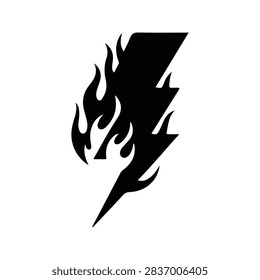 Stylized black lightning bolt combined with fire and electricity symbols representing power and energy.