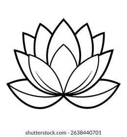 Stylized black line art lotus flower. Isolated on a white background. Simple, elegant design, perfect for logos, prints, or web design.