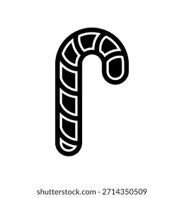 Stylized Black Line Candy Cane Illustration for Christmas Holiday Theme and Festive Design