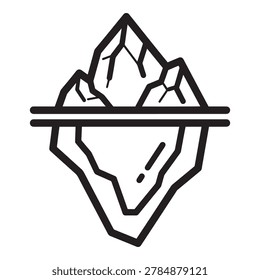 A stylized black line drawing of an iceberg with its visible tip and submerged bulk, symbolizing hidden dangers or unseen challenges