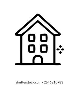 A stylized, black line drawing of a multi-story home, featuring a simple, symmetrical design.