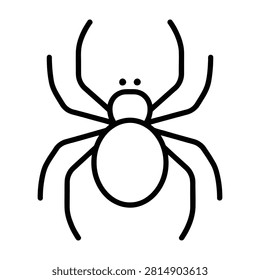 Stylized black line spider with eight legs and two eyes