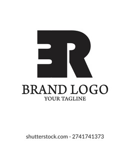 A stylized black logo featuring intertwined letters ER on a plain white background viewed straight on