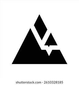 Stylized black mountain peaks are depicted against a white background. The design features geometric shapes, emphasizing sharp angles and a modern aesthetic. Ideal for outdoor themes and adventure.