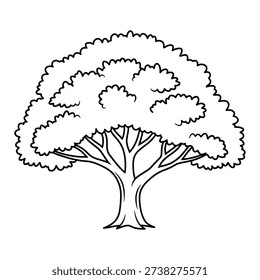 Stylized black outline of a deciduous tree with a full canopy, vector illustration.