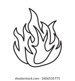 Stylized Black Outline of a Fire Flame on a White Background