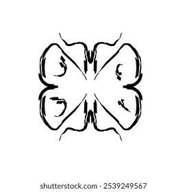 A stylized, black outline of a four-leaf clover, with textured edges.

