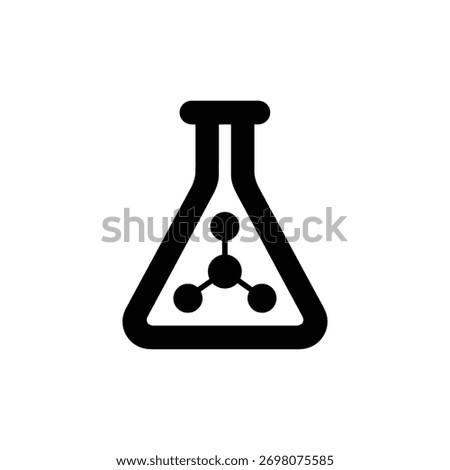 A stylized black outline of a laboratory flask containing a simple molecular diagram with three atoms connected to a central atom.