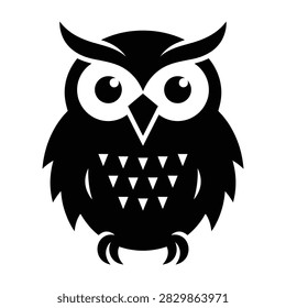 Stylized black owl icon featuring white geometric patterns on its chest and large expressive eyes. A simple, bold graphic design suitable for logos, branding, or educational materials.