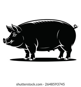 Stylized black pig silhouette standing on a white background