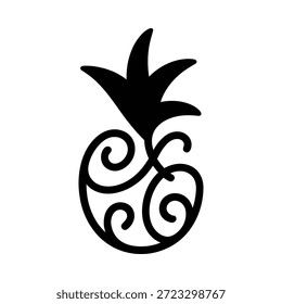 Icono de piña negro estilizado con diseño remolinado sobre fondo blanco