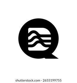 Un logotipo estilizado de "Q" negro que abarca líneas onduladas Horizontales abstractas, que posiblemente representan datos, ondas o sonido