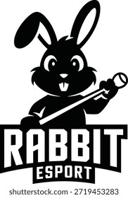 A stylized black rabbit mascot with a baseball bat, designed for esports.